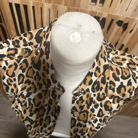 Tory Burch Leopard Print Button-Up Shirt - Tan, Black, Cream - Picture 5 of 7